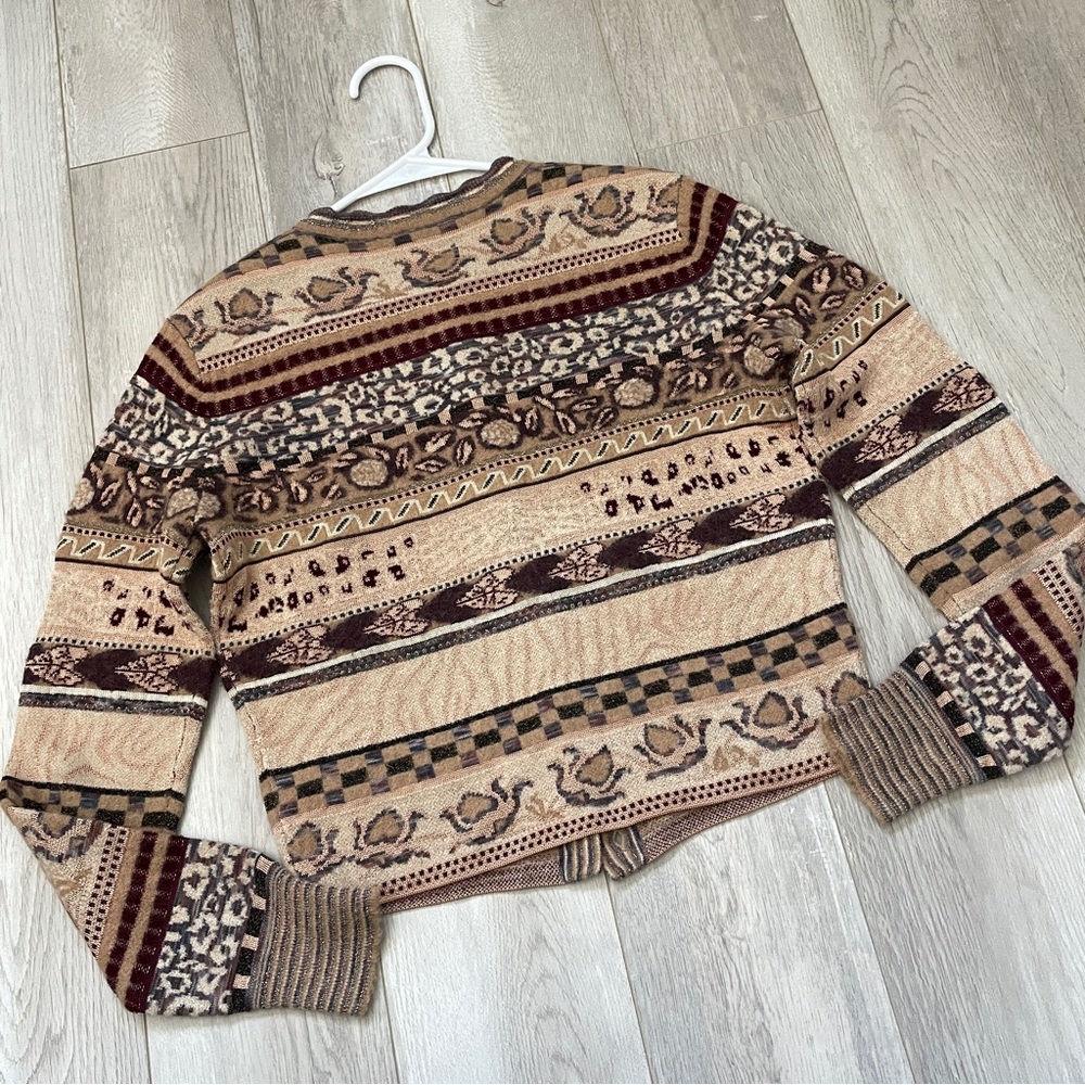 Ulla Johnson Beige and Brown Patterned Cropped Cardigan - Picture 5 of 7